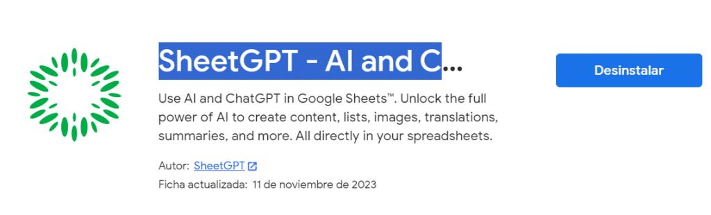 Sheet GPT extensión para Sheets