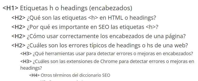 errores típicos en headings en SEO